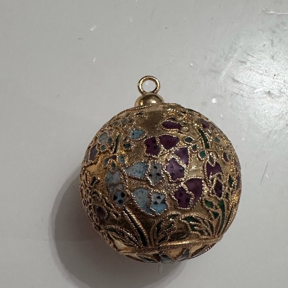 CLOISONNE ENAMEL CHRISTMAS ORNAMENT EXOTIC BIRD FLORAL MOTIF HEART SHAPED LOT - Picture 7 of 7